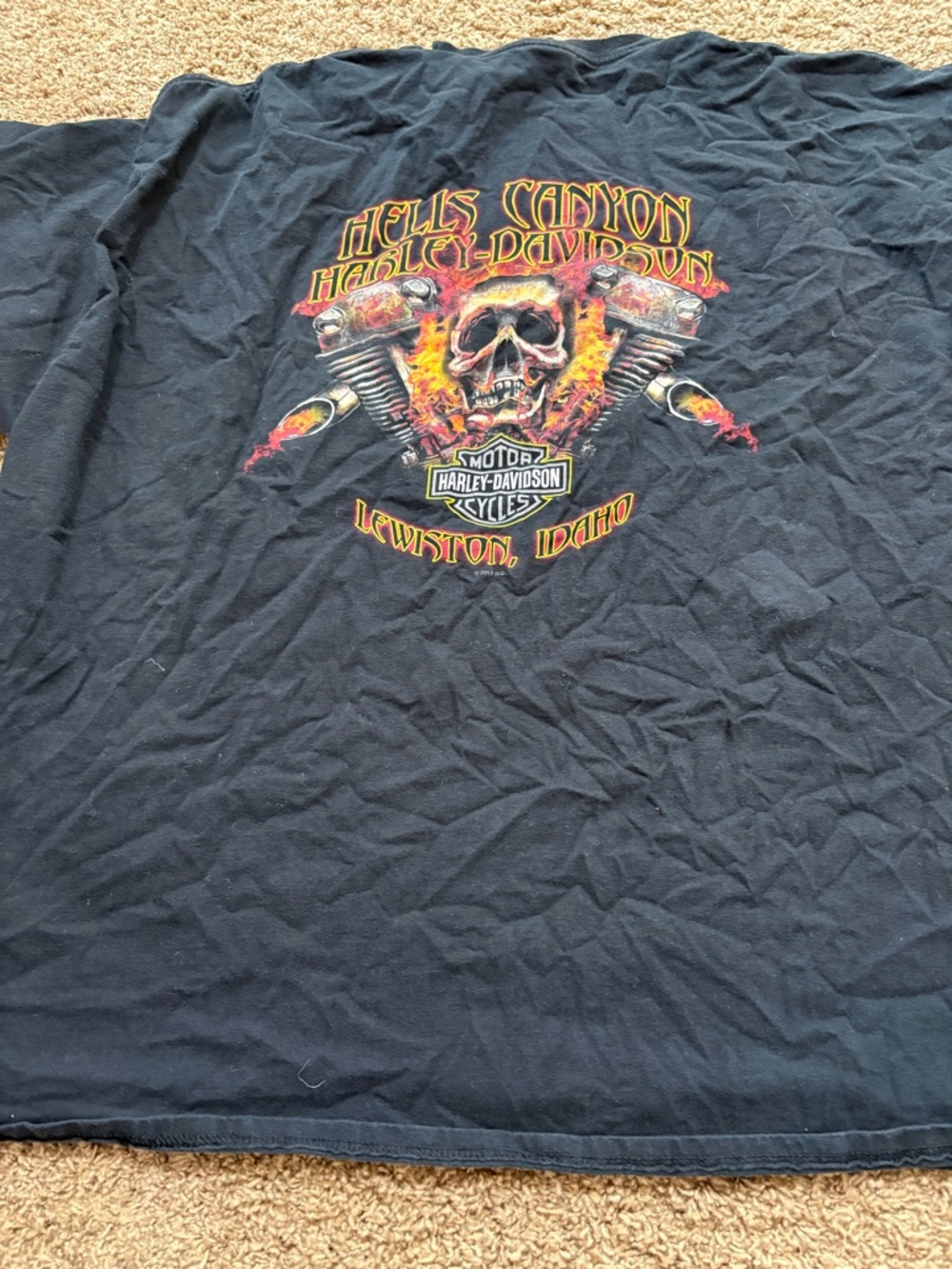 Harley-Davidson Black Tee with Flaming Skull Engine Graphic